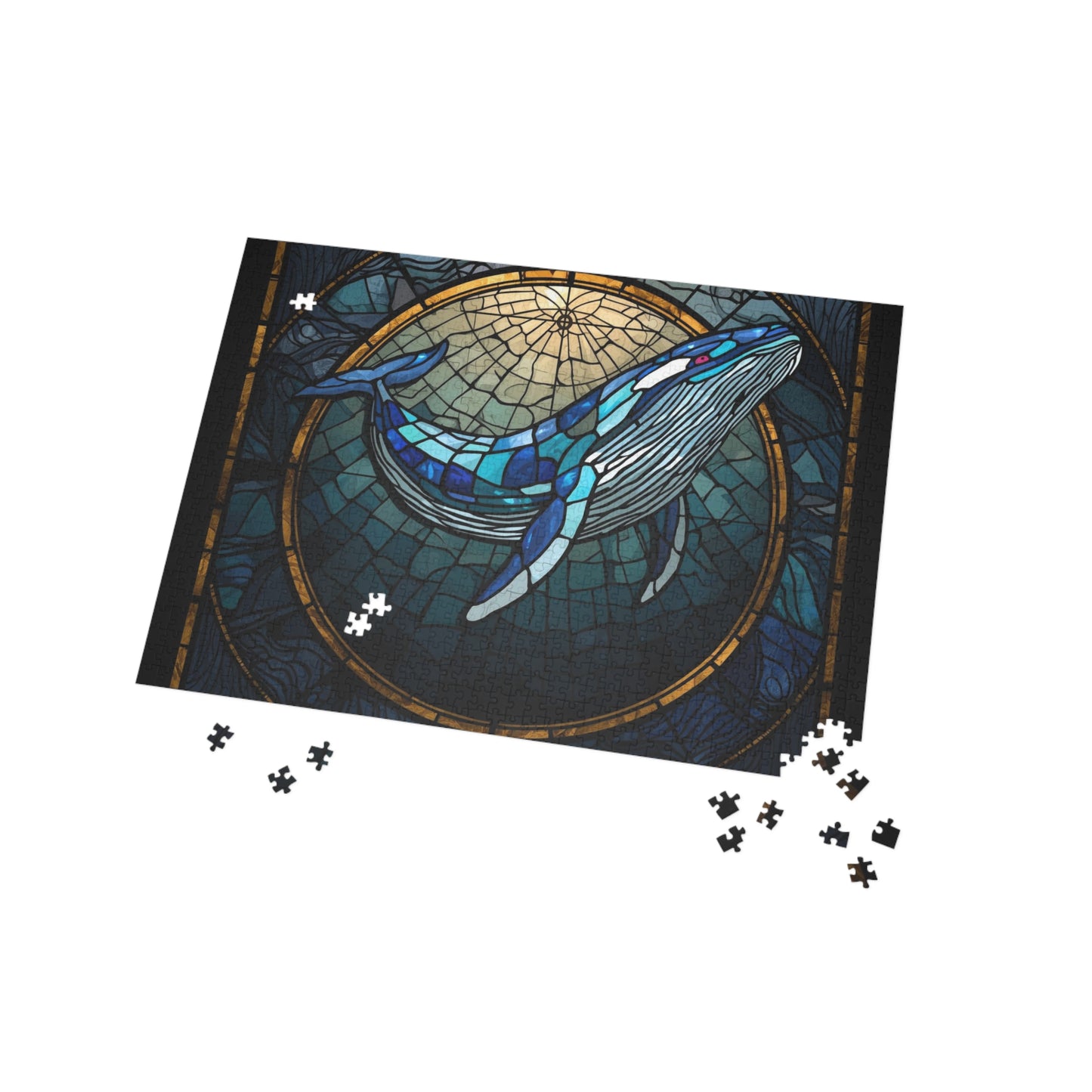 Stained Glass Whale Jigsaw Puzzle – Bright Colorful Ocean Art Puzzle, Majestic Whale Illustration, Relaxing Gift