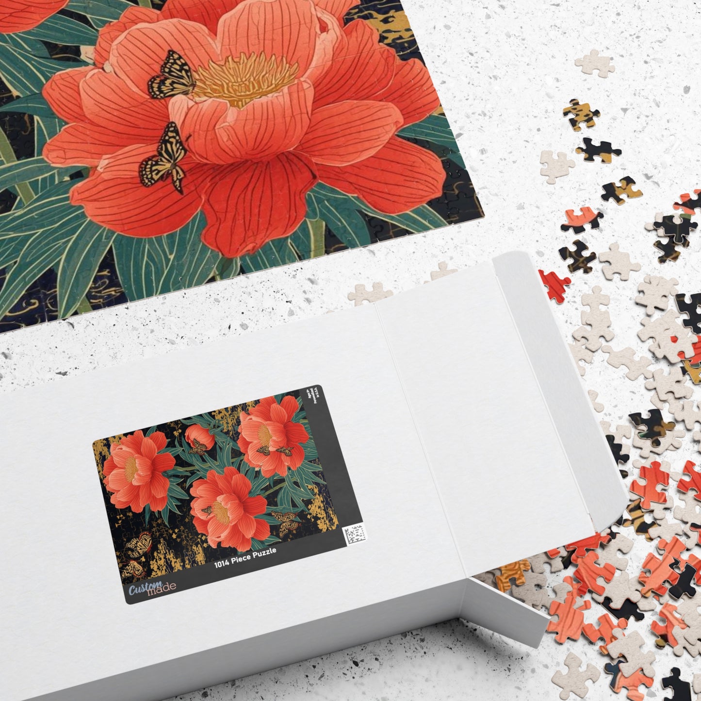 Luxury Japanese Hanafuda Jigsaw Puzzle – Peony & Butterflies Gold Leaf Art