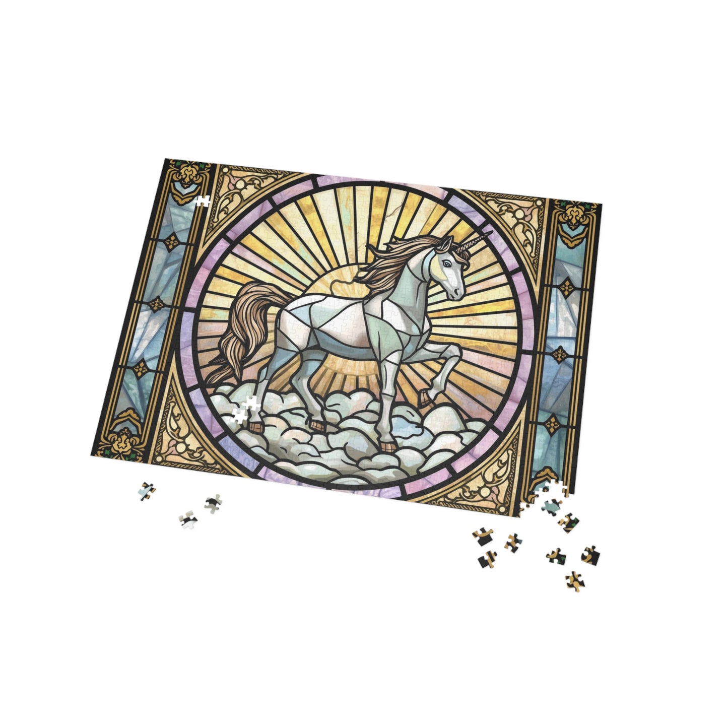 Stained Glass Unicorn Jigsaw Puzzle – Elegant Fantasy Art Puzzle, Magical Unicorn Illustration, Relaxing Gift