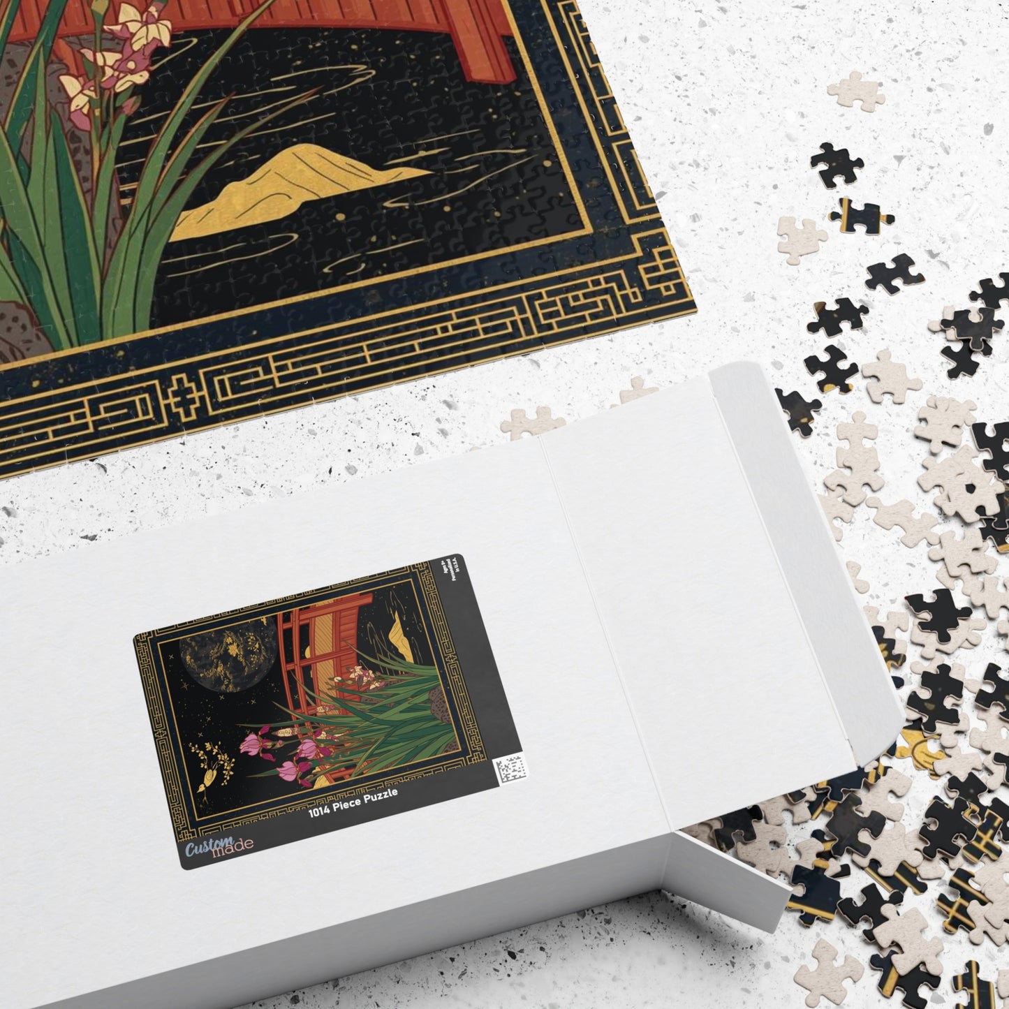Luxury Japanese Hanafuda Jigsaw Puzzle – Iris &amp; Bridge Gold Leaf Art