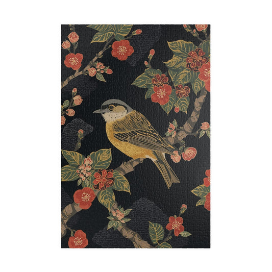 Luxury Japanese Hanafuda Jigsaw Puzzle – Plum Blossom &amp; Warbler Gold Leaf Art