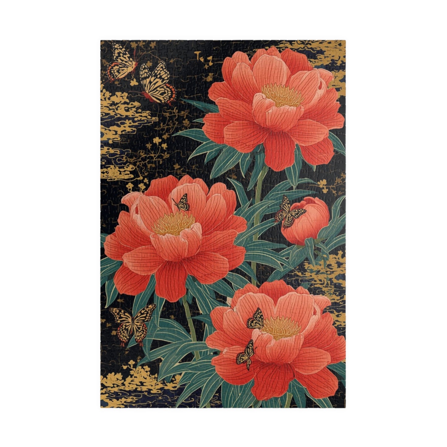 Luxury Japanese Hanafuda Jigsaw Puzzle – Peony &amp; Butterflies Gold Leaf Art