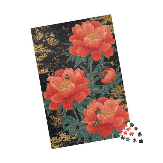 Luxury Japanese Hanafuda Jigsaw Puzzle – Peony &amp; Butterflies Gold Leaf Art