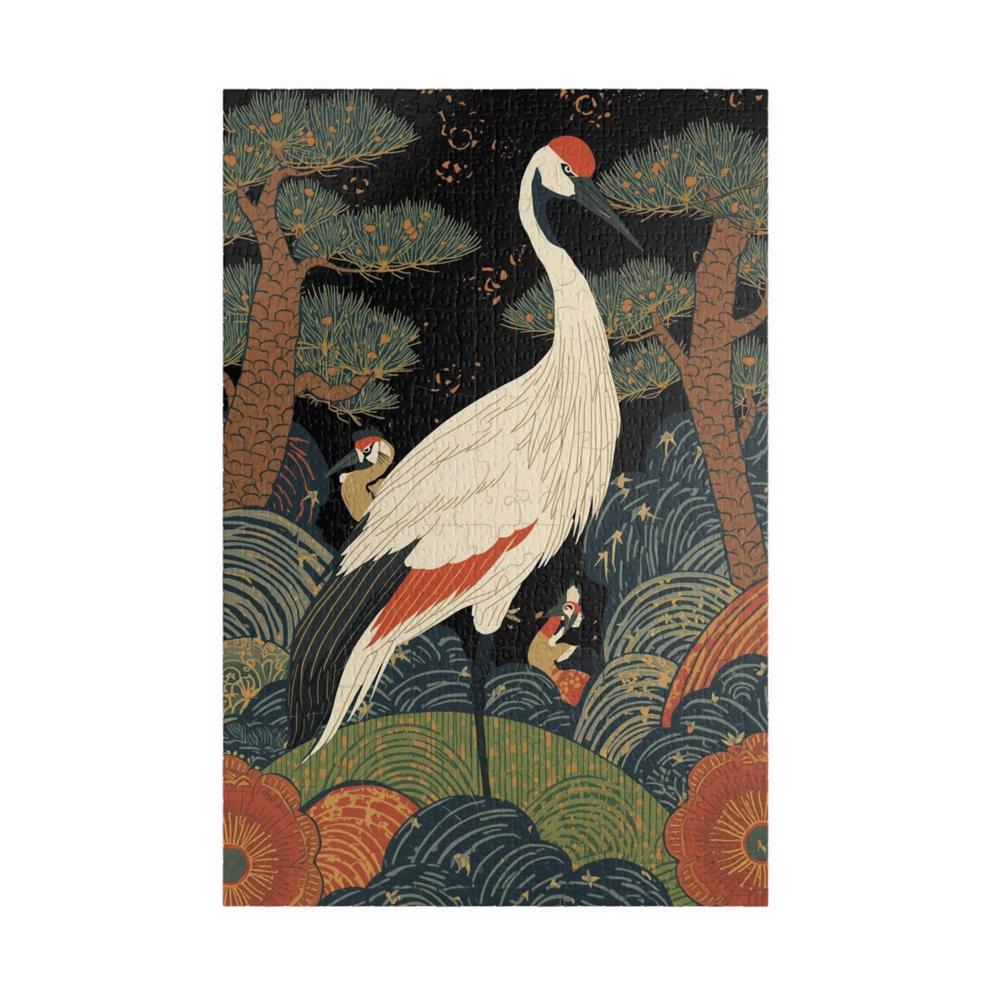 Luxury Japanese Hanafuda Jigsaw Puzzle – Pine &amp; Crane Gold Leaf Art