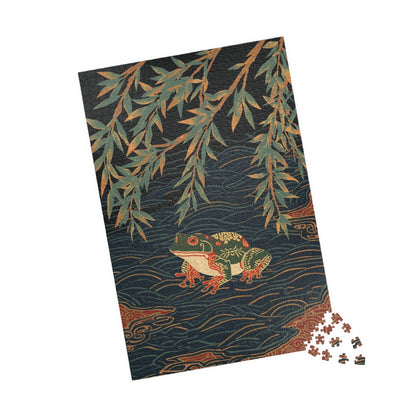 Luxury Japanese Hanafuda Jigsaw Puzzle – Willow &amp; Frog Gold Leaf Art