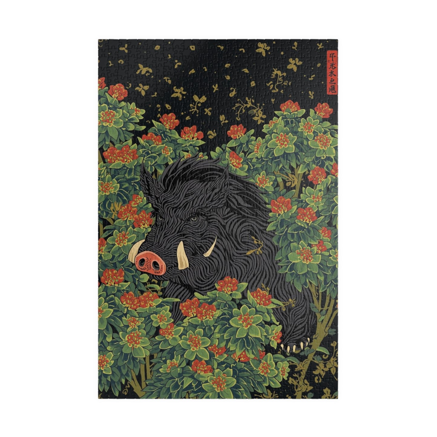 Luxury Japanese Hanafuda Jigsaw Puzzle – Bush Clover &amp; Boar Gold Leaf Art