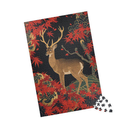 Luxury Japanese Hanafuda Jigsaw Puzzle – Maple Leaves &amp; Deer Gold Leaf Art