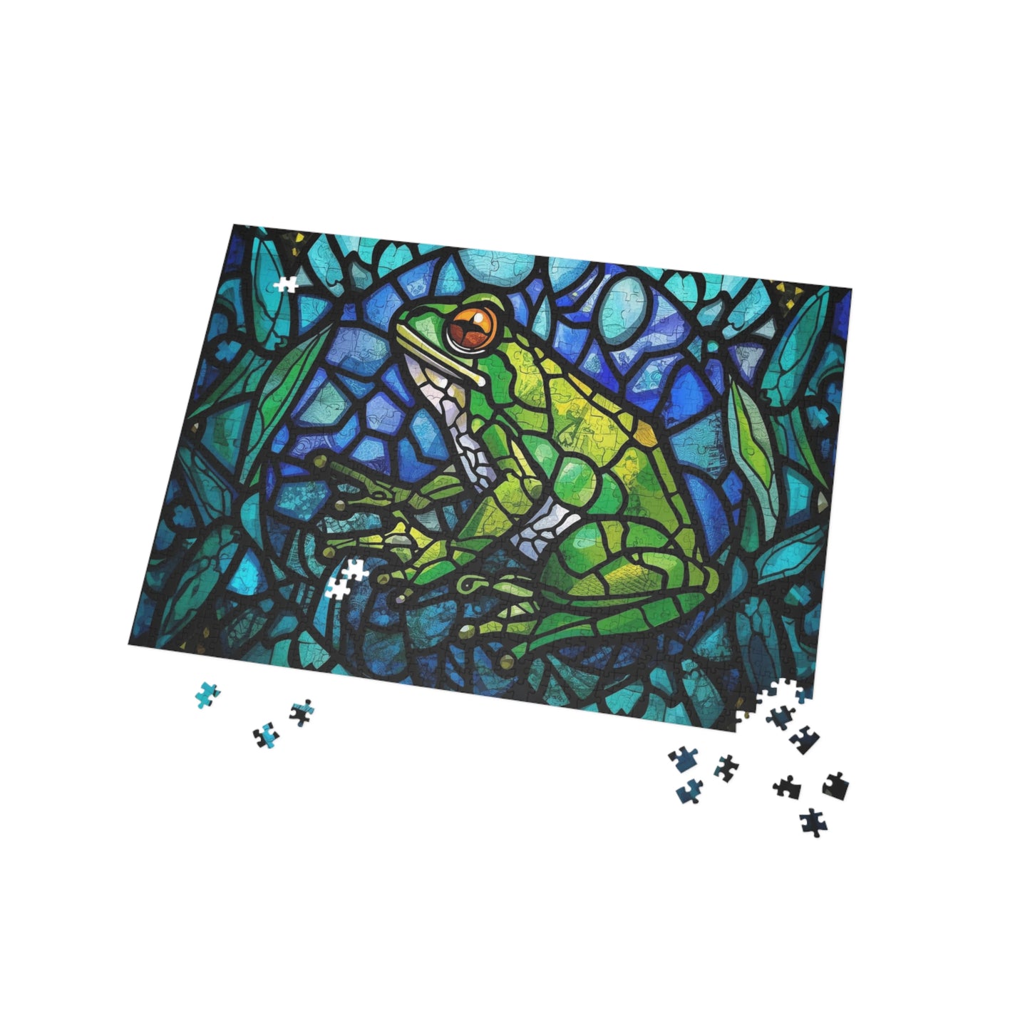 Stained Glass Frog Jigsaw Puzzle – Colorful Art Puzzle, Nature Inspired Frog Illustration, Relaxing Puzzle Gift