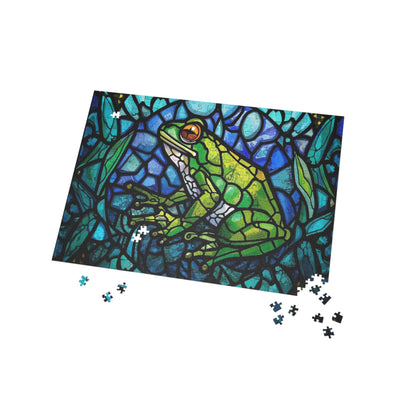 Stained Glass Frog Jigsaw Puzzle – Colorful Art Puzzle, Nature Inspired Frog Illustration, Relaxing Puzzle Gift