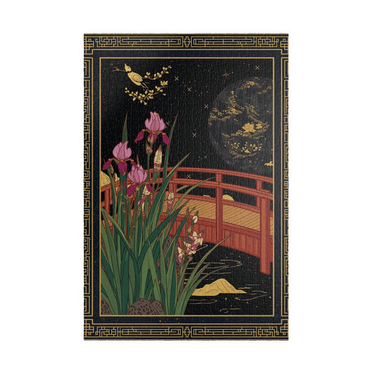 Luxury Japanese Hanafuda Jigsaw Puzzle – Iris &amp; Bridge Gold Leaf Art