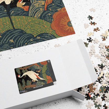 Luxury Japanese Hanafuda Jigsaw Puzzle – Pine &amp; Crane Gold Leaf Art