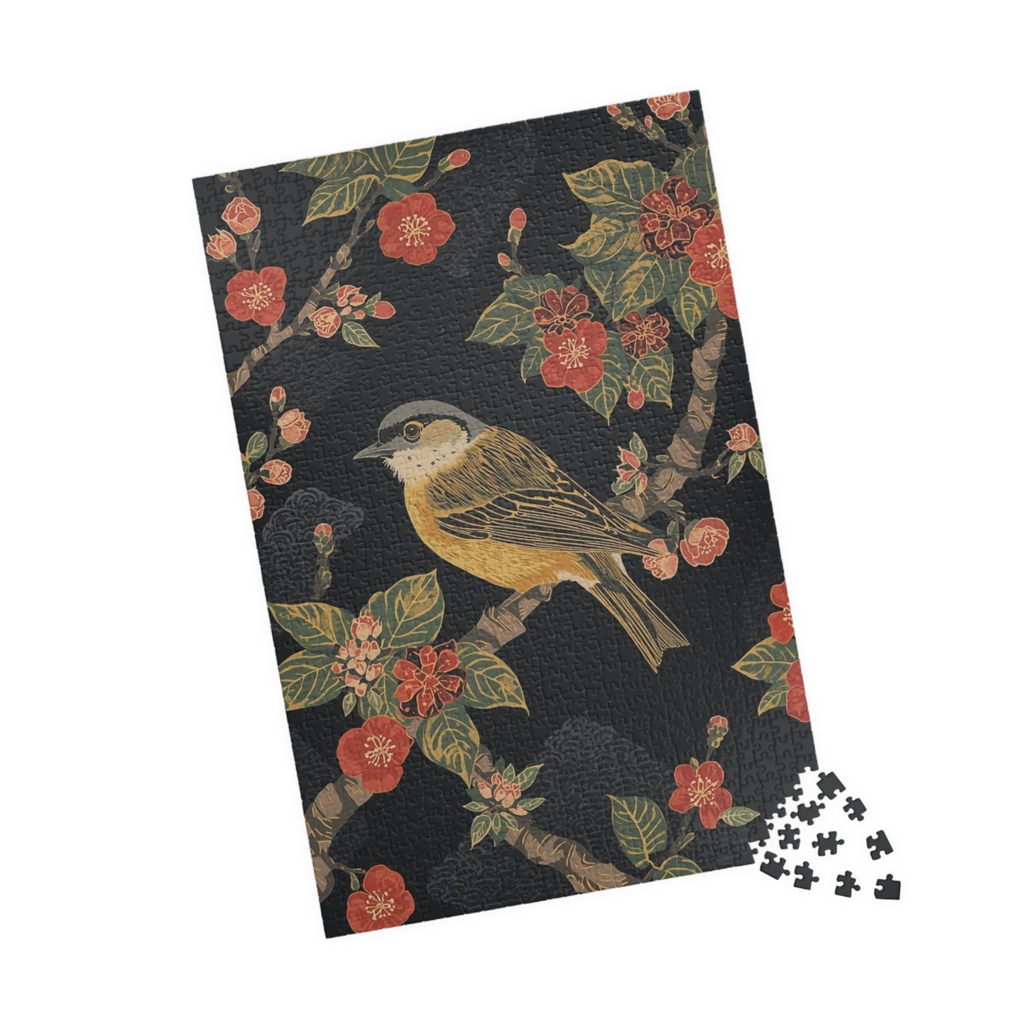 Luxury Japanese Hanafuda Jigsaw Puzzle – Plum Blossom &amp; Warbler Gold Leaf Art