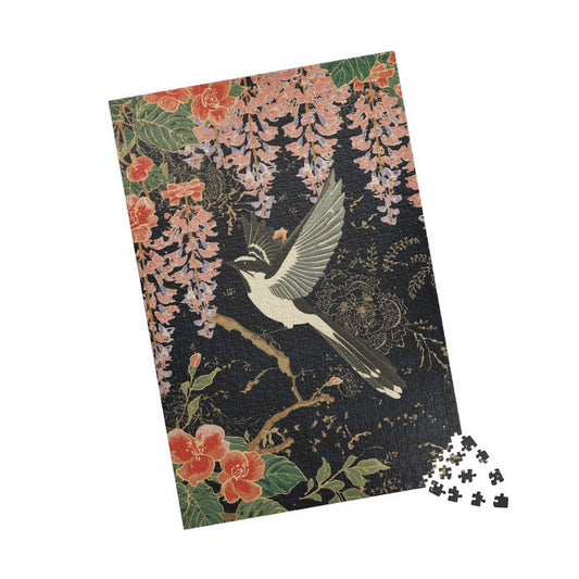 Luxury Japanese Hanafuda Jigsaw Puzzle – Wisteria &amp; Cuckoo Gold Leaf Art