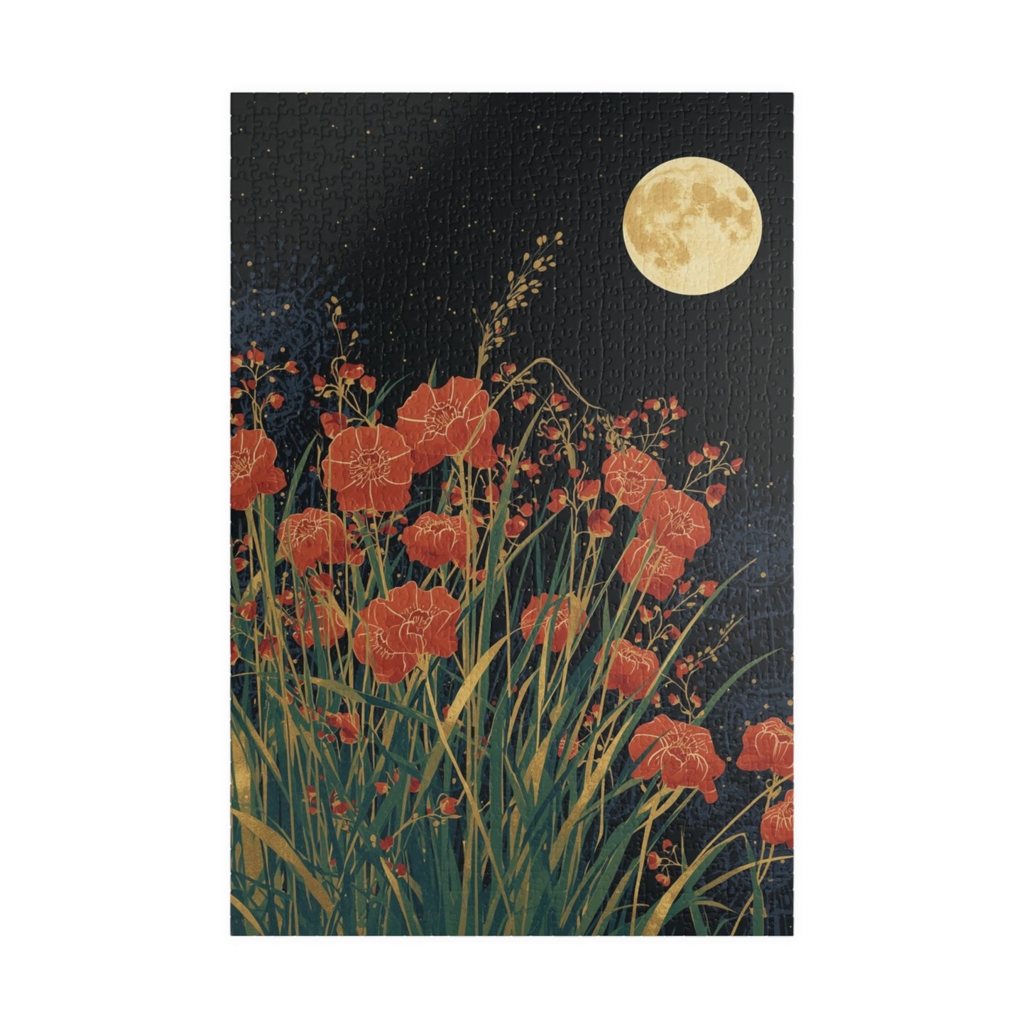 Luxury Japanese Hanafuda Jigsaw Puzzle – Moon &amp; Pampas Grass Gold Leaf Art