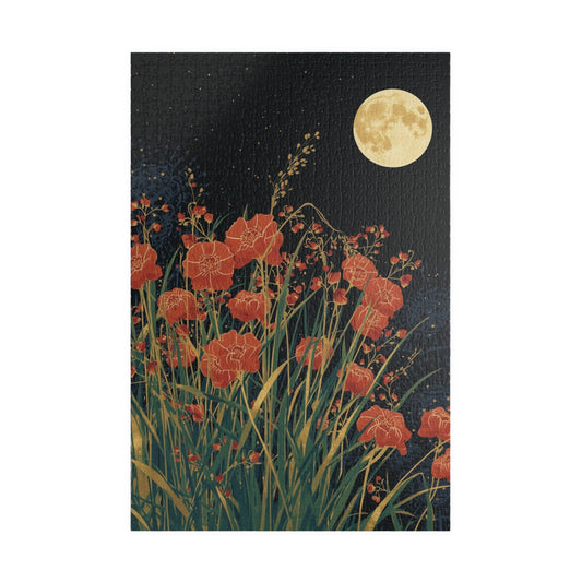 Luxury Japanese Hanafuda Jigsaw Puzzle – Moon &amp; Pampas Grass Gold Leaf Art