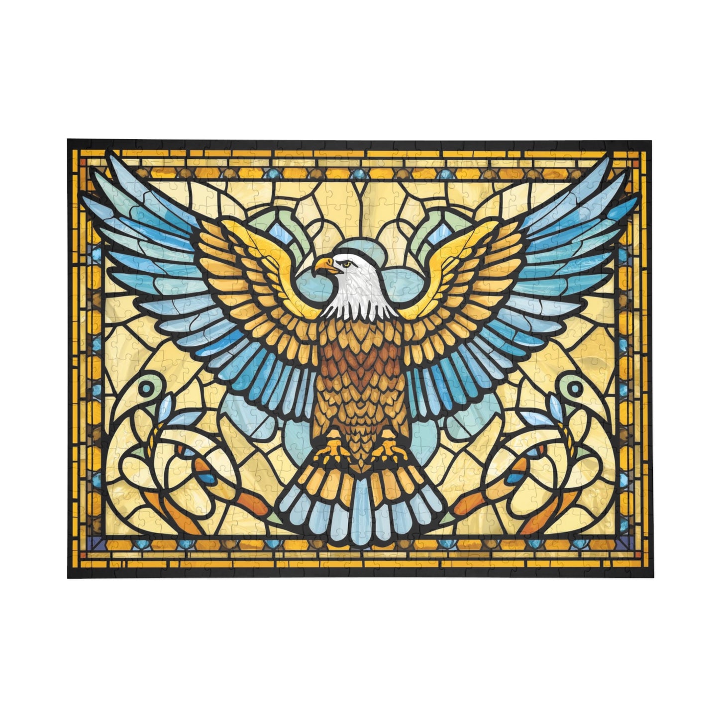 Stained Glass Eagle Jigsaw Puzzle – Bright Colorful Art Puzzle, Majestic Bird Illustration, Relaxing Gift