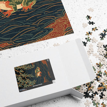 Luxury Japanese Hanafuda Jigsaw Puzzle – Willow &amp; Frog Gold Leaf Art