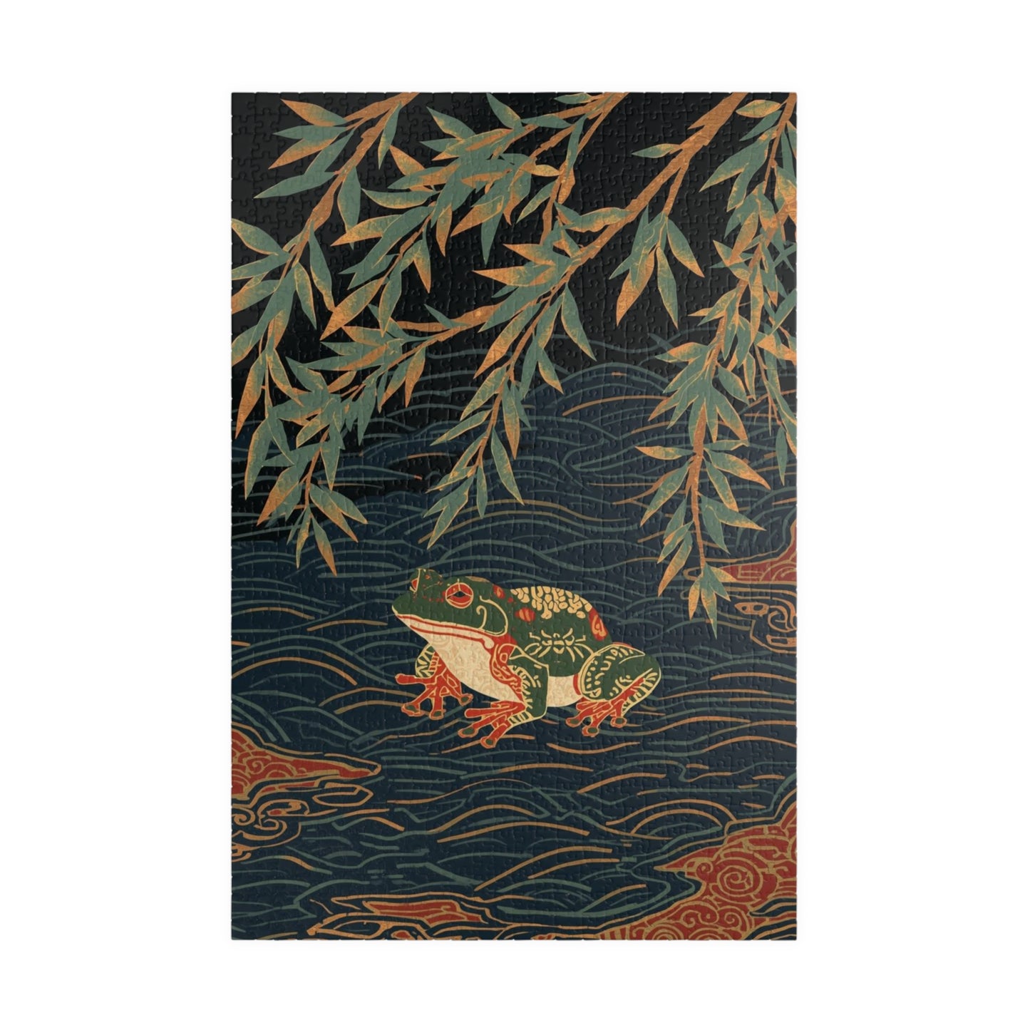 Luxury Japanese Hanafuda Jigsaw Puzzle – Willow &amp; Frog Gold Leaf Art