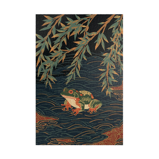 Luxury Japanese Hanafuda Jigsaw Puzzle – Willow &amp; Frog Gold Leaf Art
