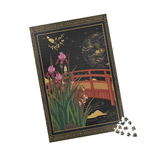 Luxury Japanese Hanafuda Jigsaw Puzzle – Iris &amp; Bridge Gold Leaf Art