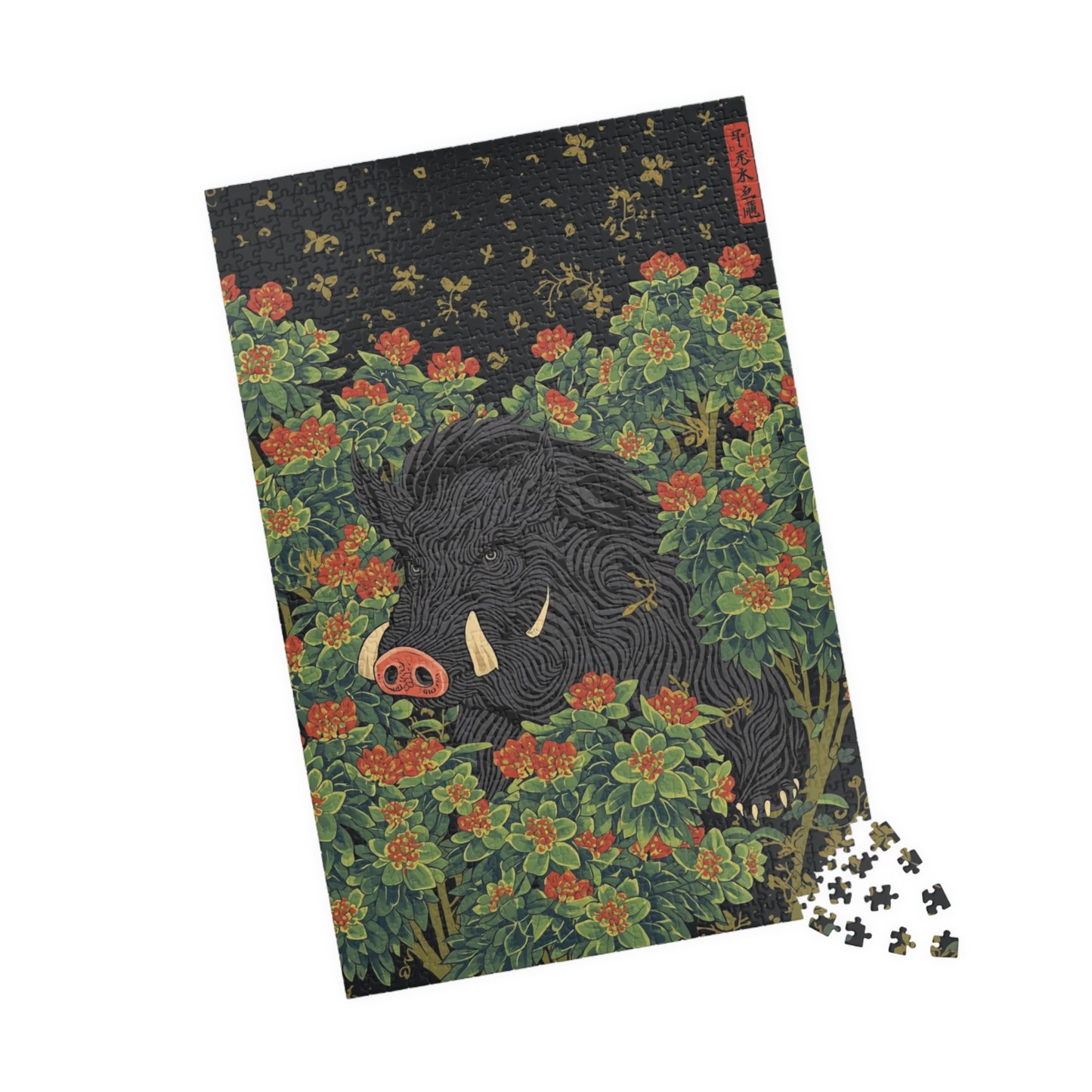 Luxury Japanese Hanafuda Jigsaw Puzzle – Bush Clover &amp; Boar Gold Leaf Art