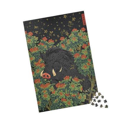 Luxury Japanese Hanafuda Jigsaw Puzzle – Bush Clover &amp; Boar Gold Leaf Art