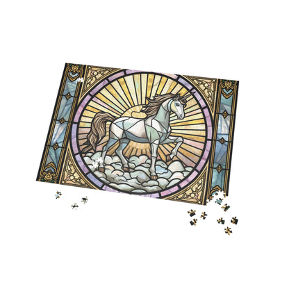Stained Glass Unicorn Jigsaw Puzzle – Elegant Fantasy Art Puzzle, Magical Unicorn Illustration, Relaxing Gift