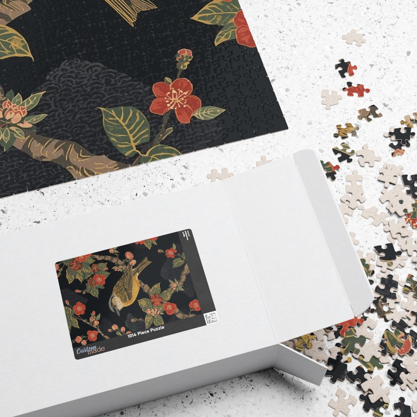 Luxury Japanese Hanafuda Jigsaw Puzzle – Plum Blossom &amp; Warbler Gold Leaf Art