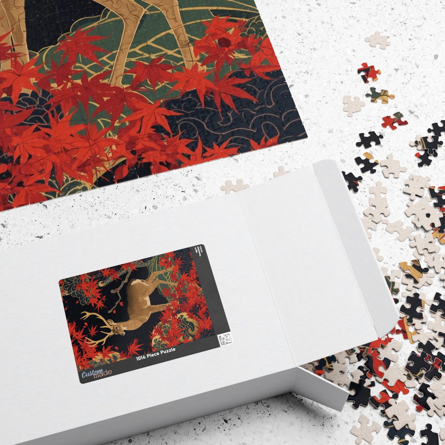Luxury Japanese Hanafuda Jigsaw Puzzle – Maple Leaves &amp; Deer Gold Leaf Art