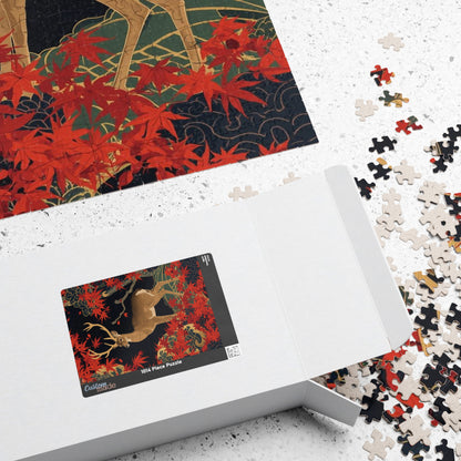 Luxury Japanese Hanafuda Jigsaw Puzzle – Maple Leaves &amp; Deer Gold Leaf Art