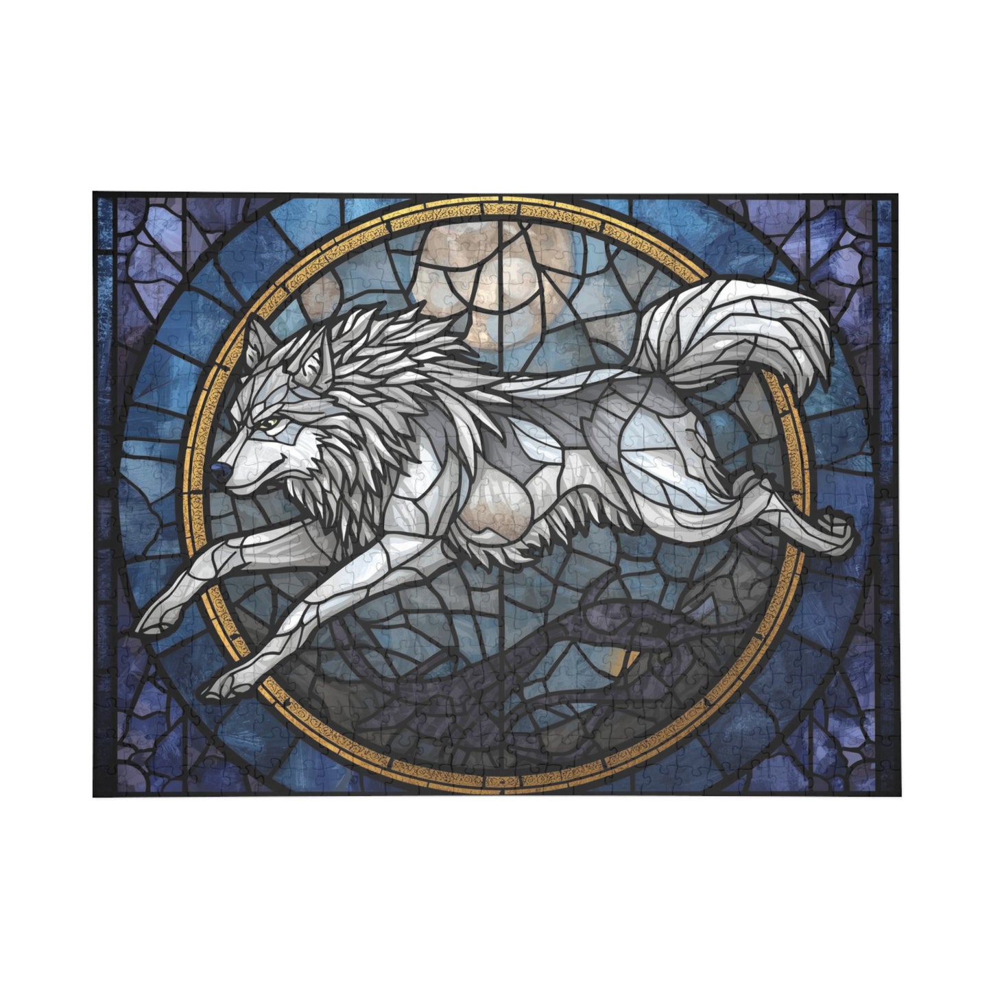 Stained Glass Wolf Jigsaw Puzzle – Colorful Nature Art Puzzle, Majestic Wolf Illustration, Relaxing Gift