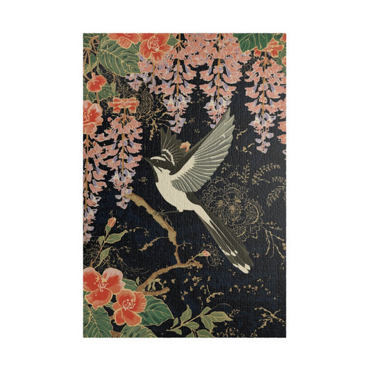 Luxury Japanese Hanafuda Jigsaw Puzzle – Wisteria &amp; Cuckoo Gold Leaf Art